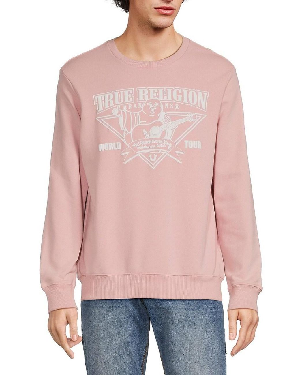 pink and white true religion shirt