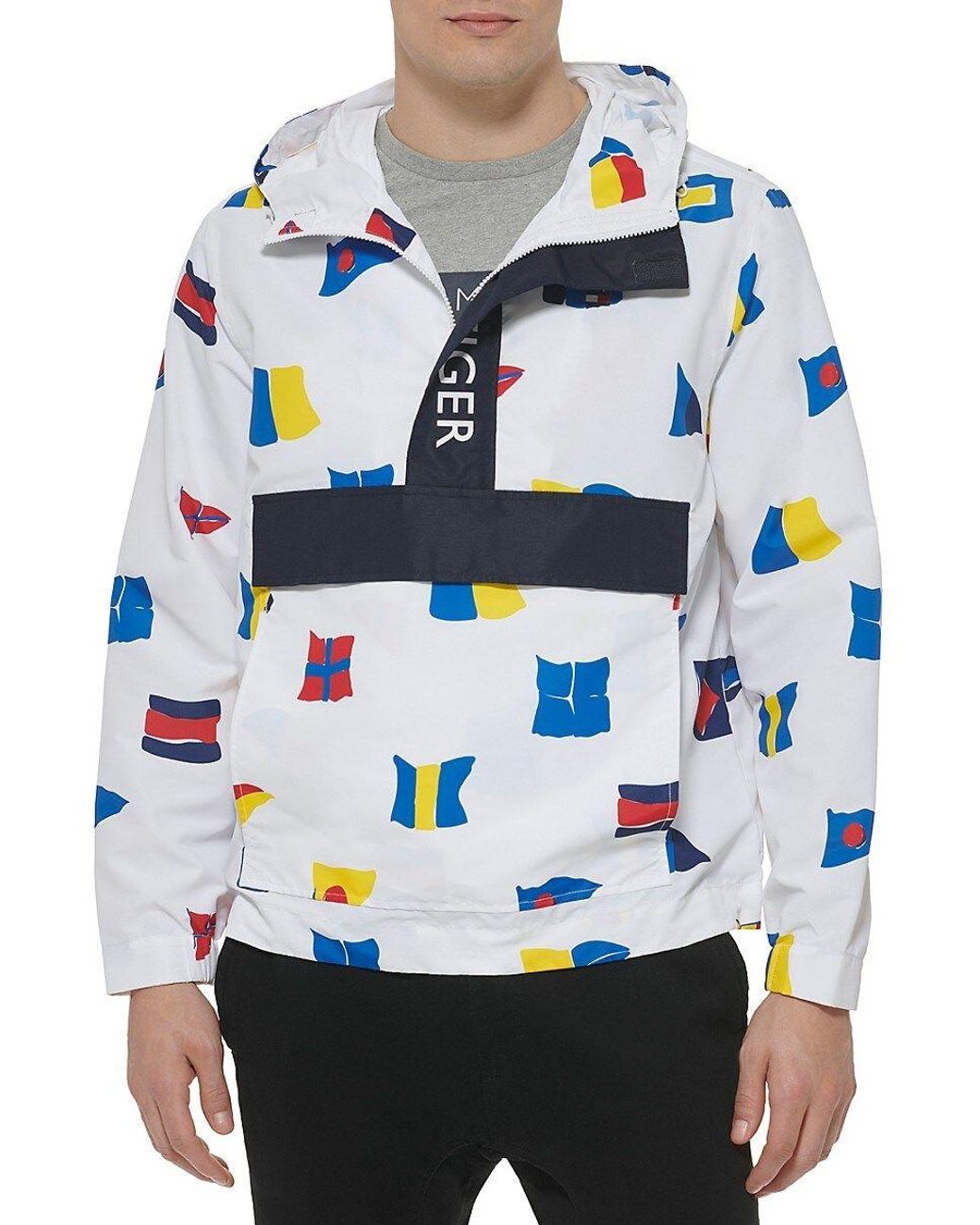 tommy hilfiger men's hooded half zip jacket