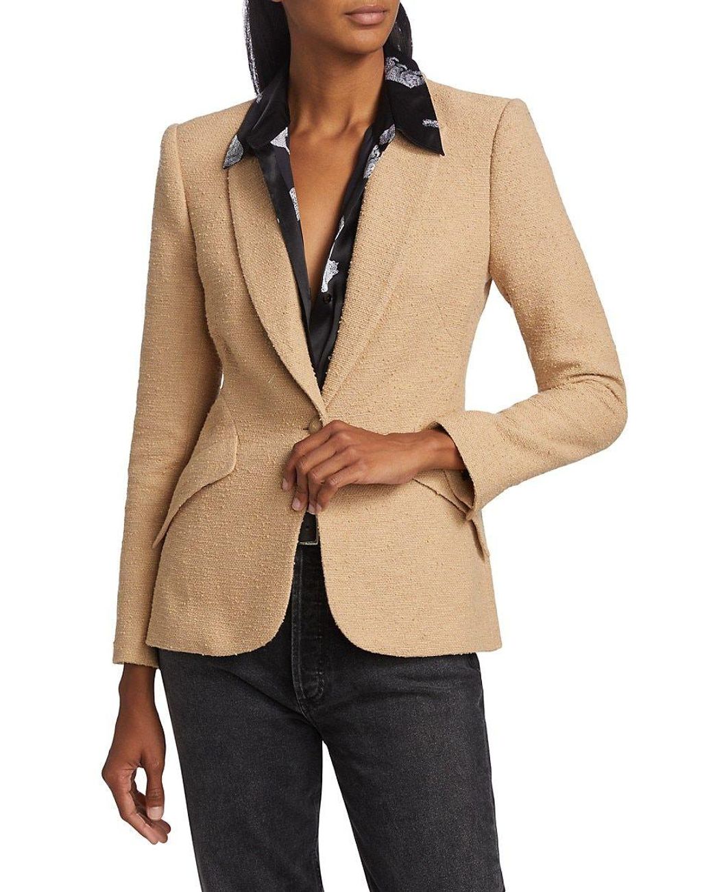 L'Agence Chamberlain One Button Blazer in Natural | Lyst