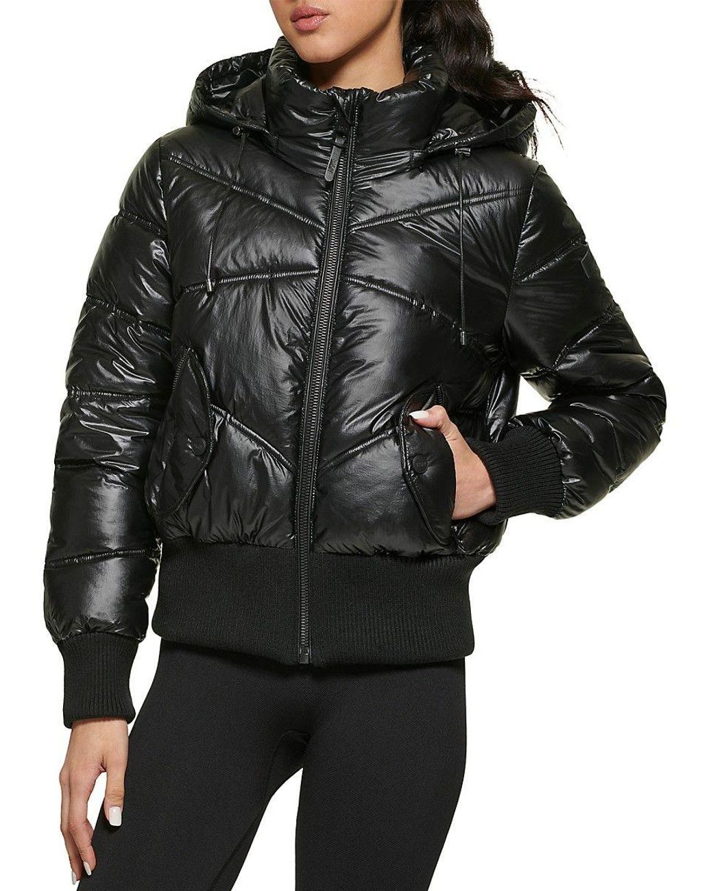 DKNY Hooded Puffer Jacket in Black Lyst