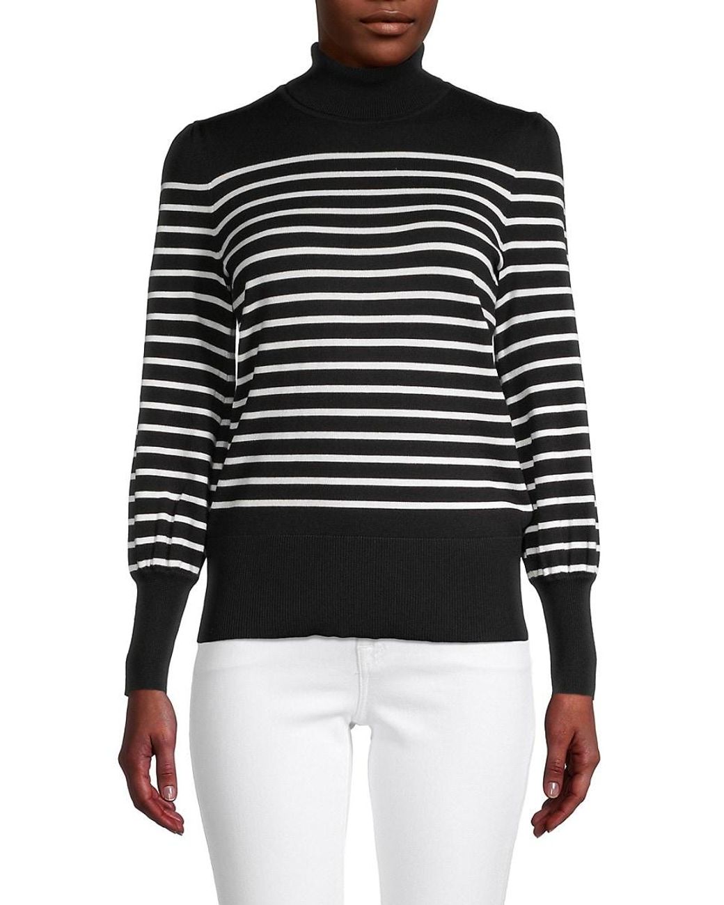 Cable & Gauge Striped Turtleneck Sweater in Black | Lyst