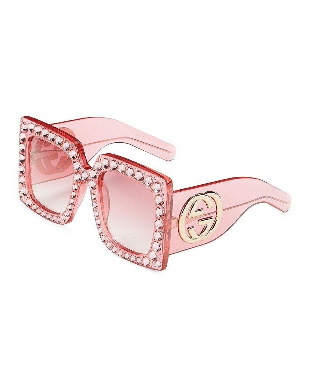 Gucci 57mm Rhinestone Square Sunglasses in Pink | Lyst