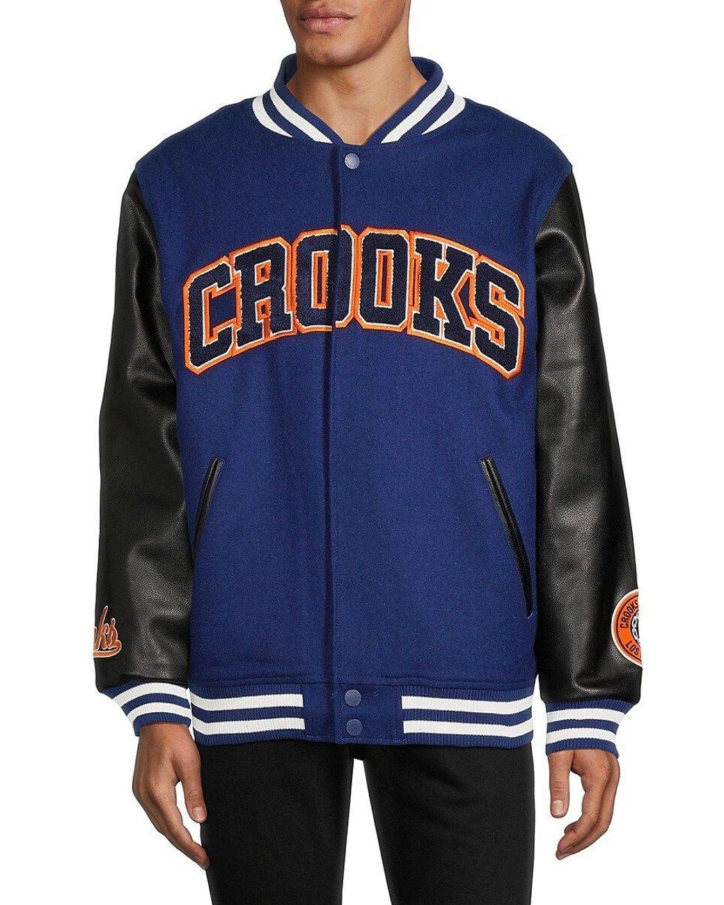 Crooks and Castles Collegiate Logo Varsity Jacket in Blue for Men