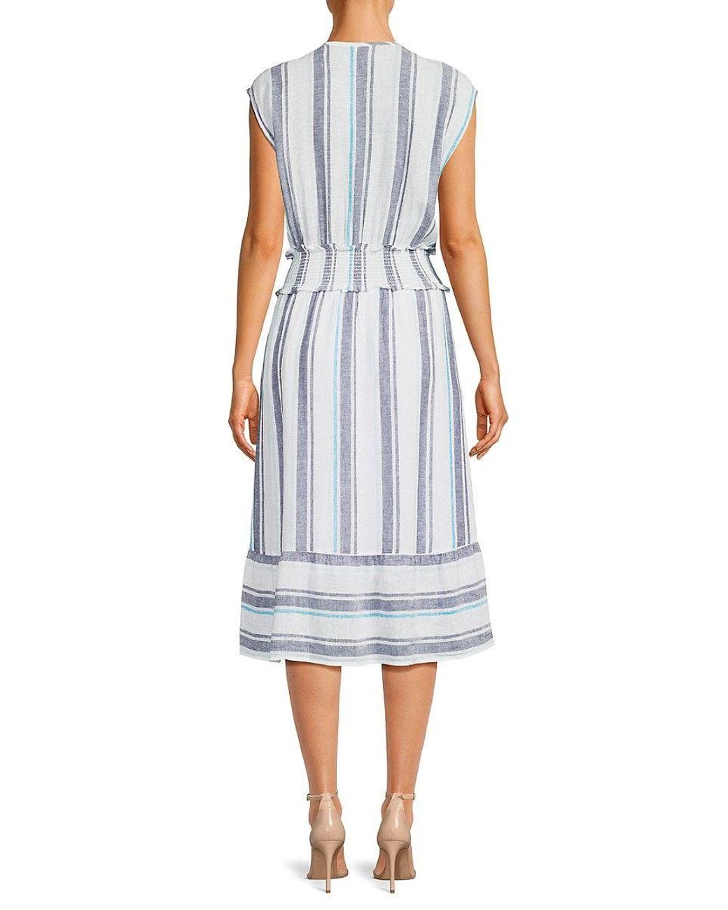 Rails Ashlyn Striped Linen Blend Midi Dress in White | Lyst