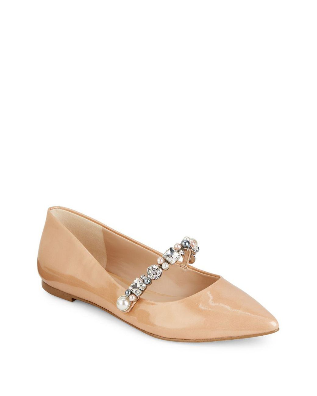Karl Lagerfeld Noel Embellished Patent Leather Flats in Almond (Natural ...