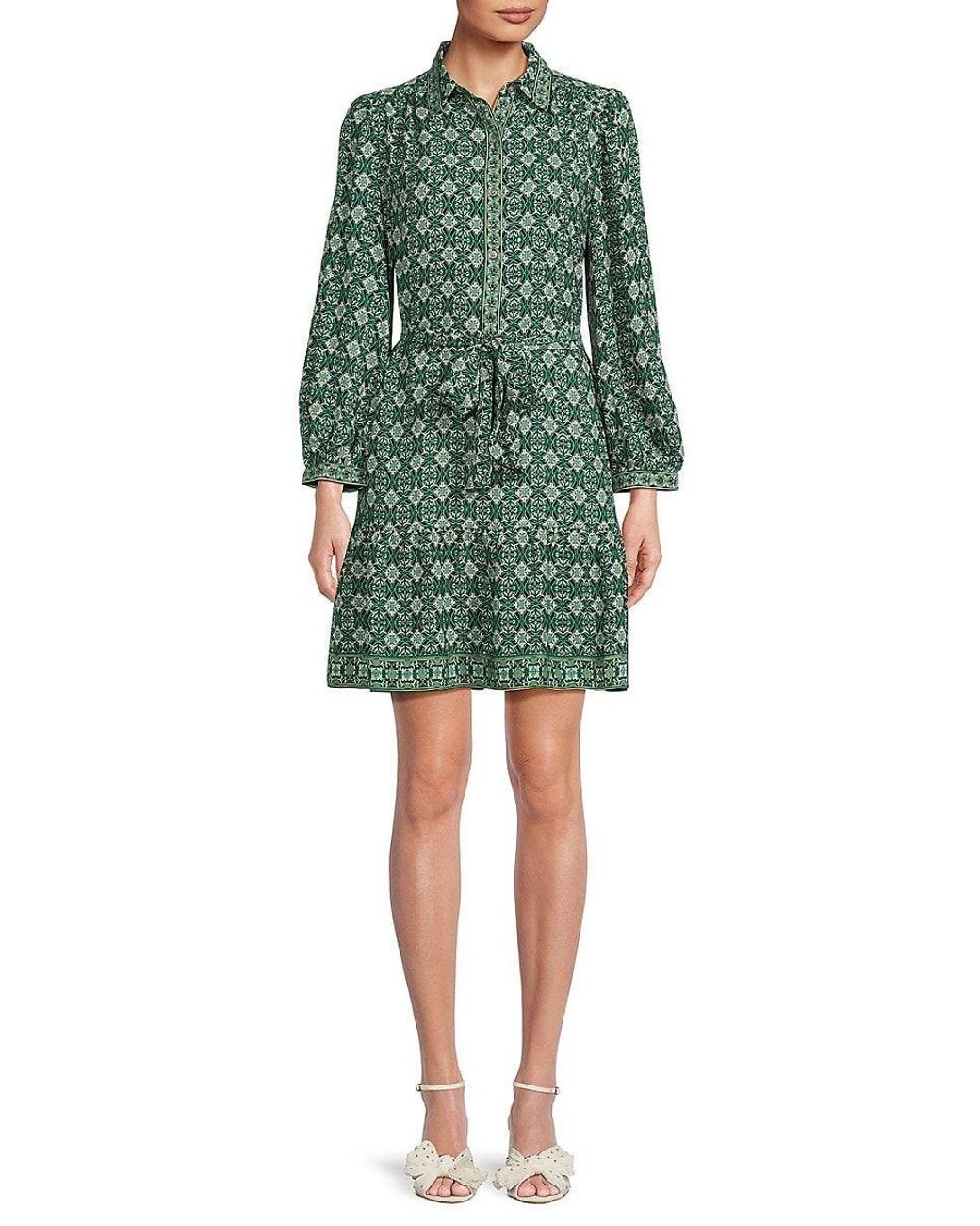 Max Studio Geometric Tie Waist Mini Shirtdress in Green Lyst