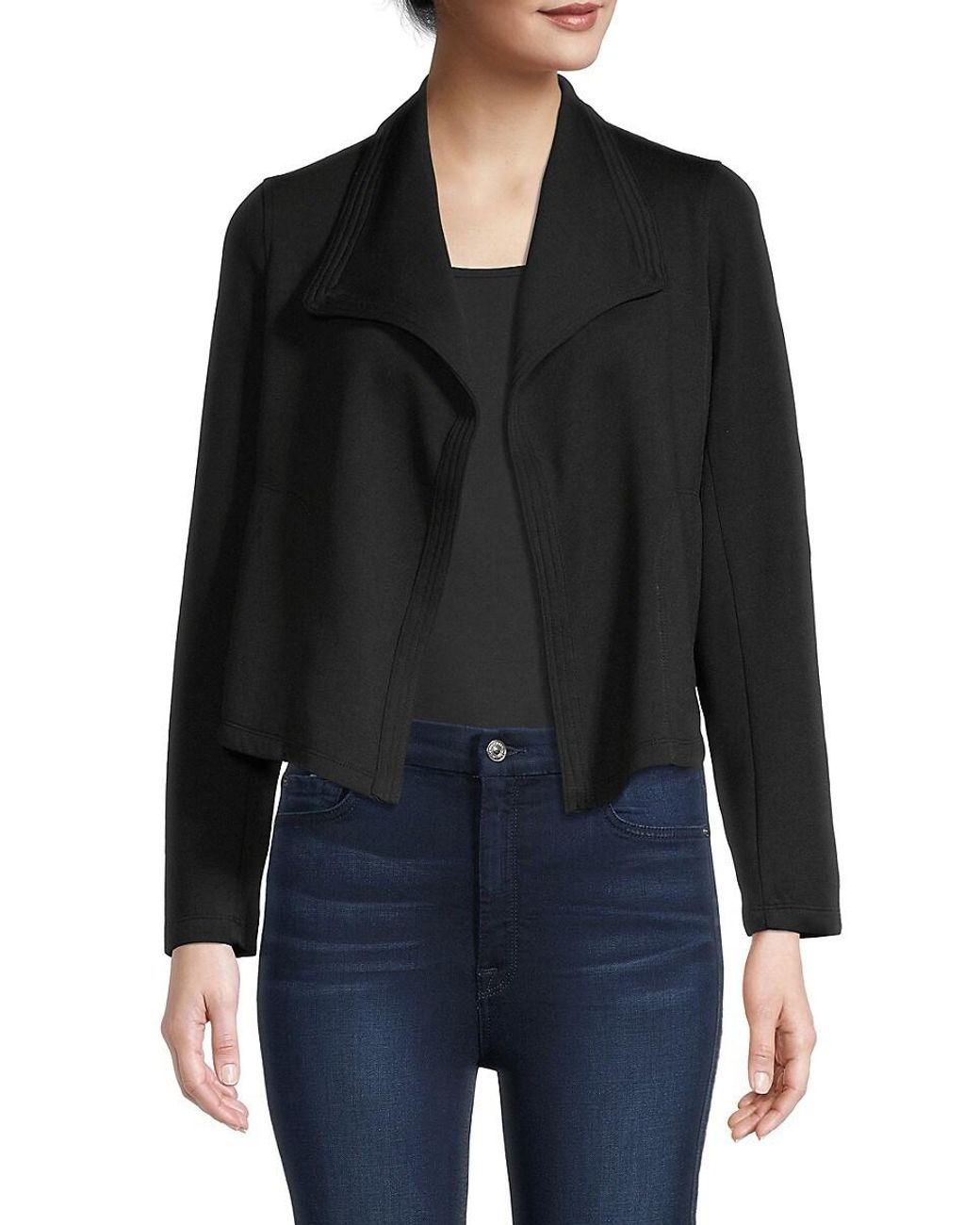 Max Studio Scuba Knit Draped Openfront Jacket in Black Lyst
