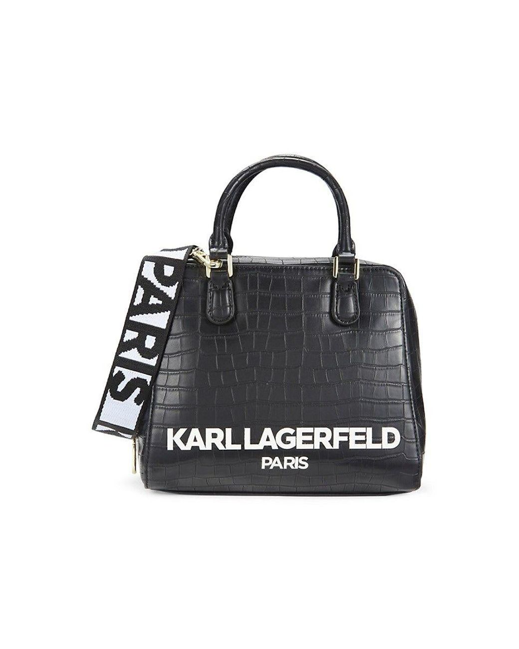 Karl Lagerfeld Simone Croc Embossed Leather Stachel in Black | Lyst