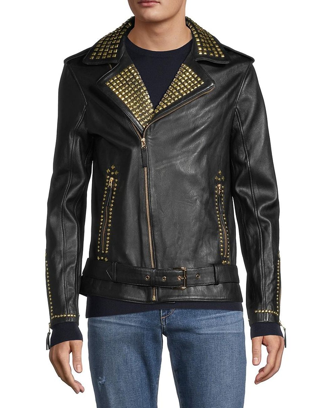 Ron Tomson Studded Leather Jacket in Black Gold (Black) for Men Lyst
