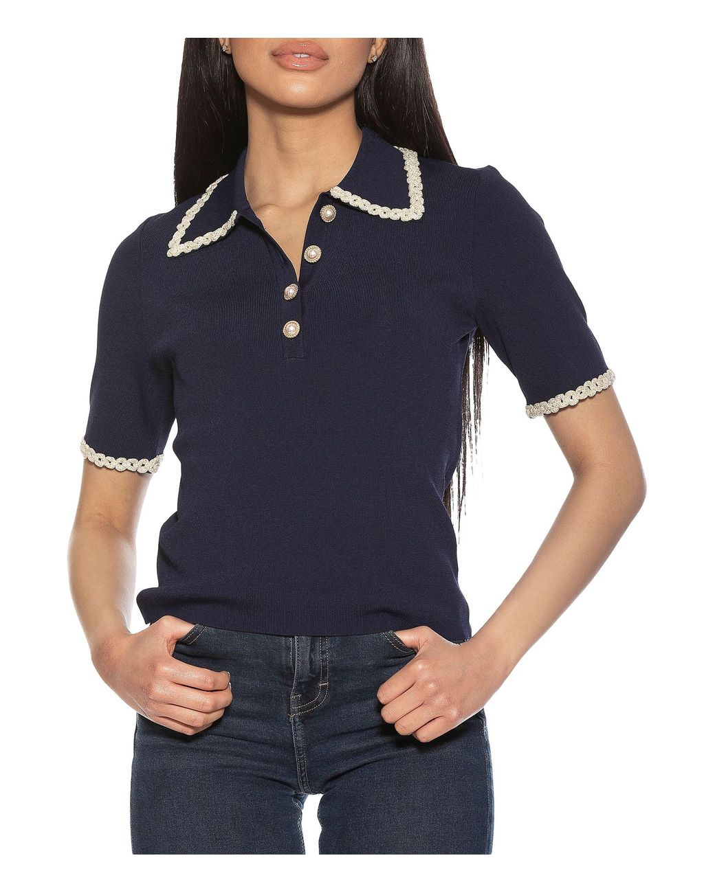 Alexia Admor Synthetic Brianna Collared Top in Navy (Blue) | Lyst
