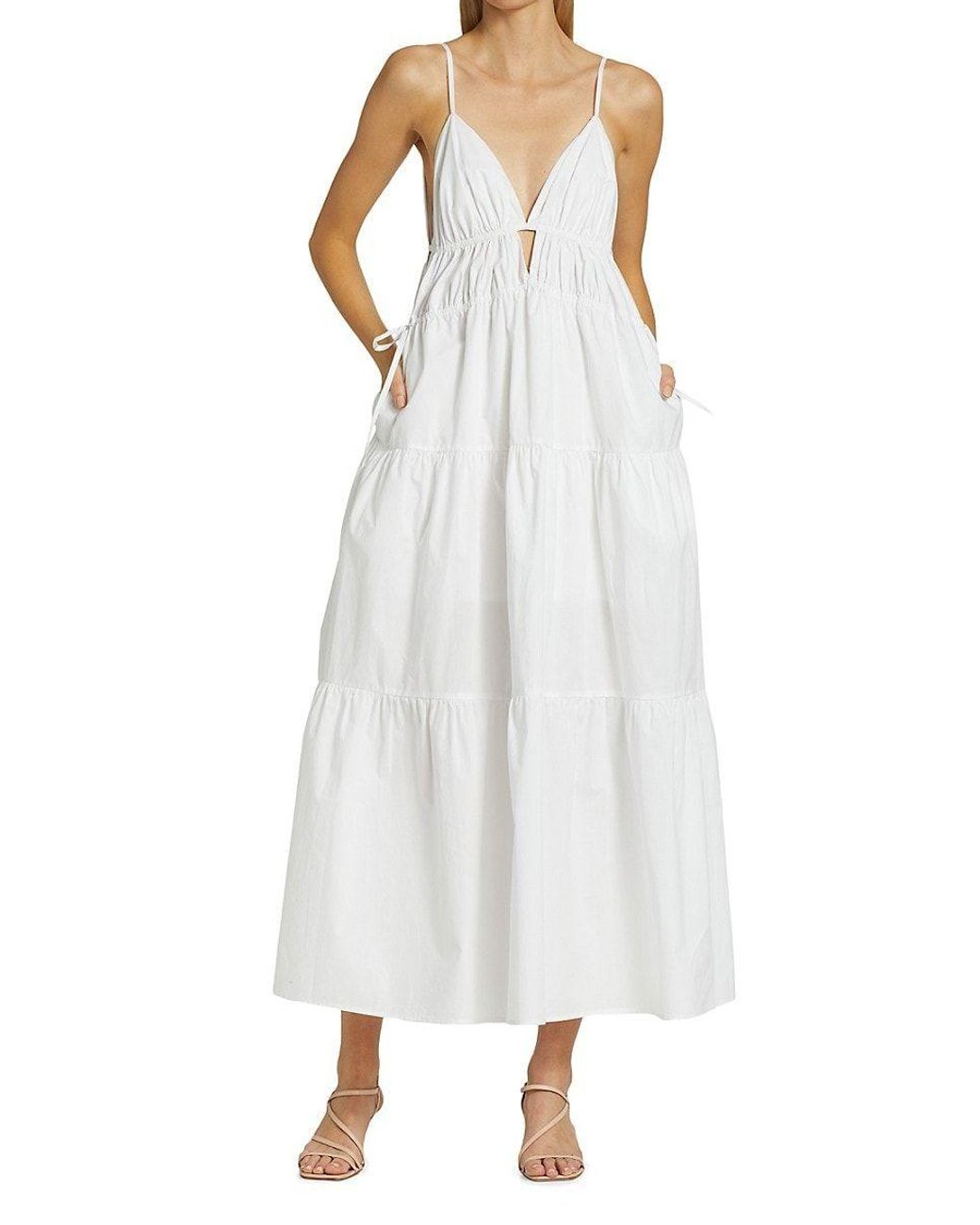 Astr Cassie V Neck Tiered Maxi Dress in White | Lyst