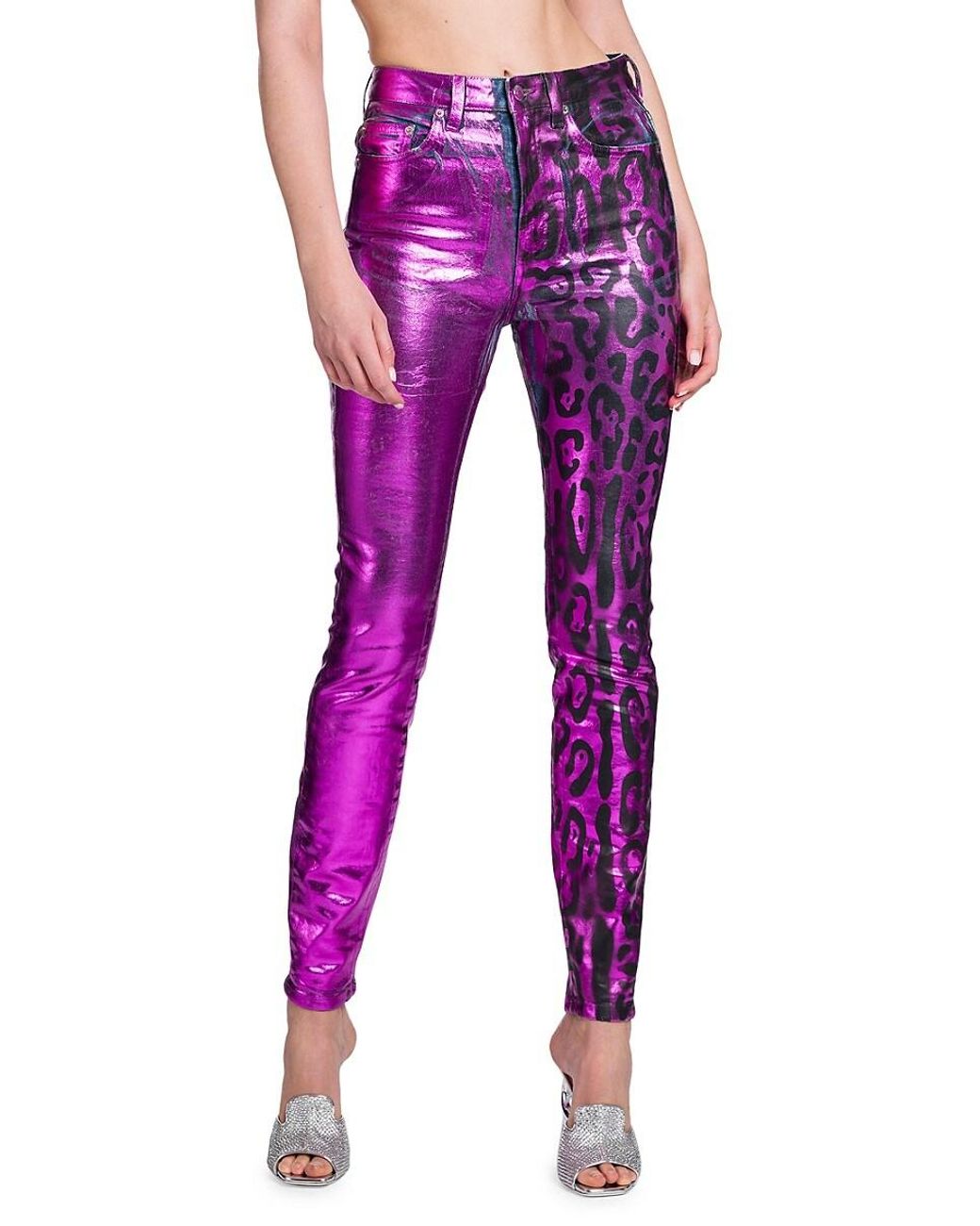 Dolce & Gabbana Denim Laminated Leopard Skinny Jeans in Pink | Lyst
