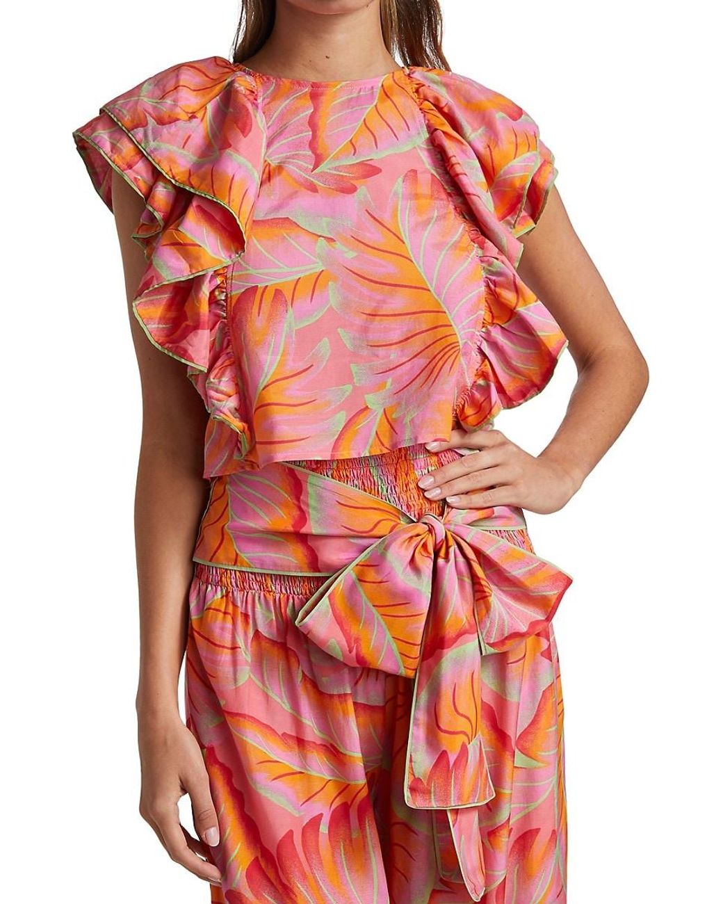 FARM Rio Cotton Bright Forest Frilled Top In Pink Lyst farm-rio-cotton-bright-forest-frilled-top-in-pink-lyst