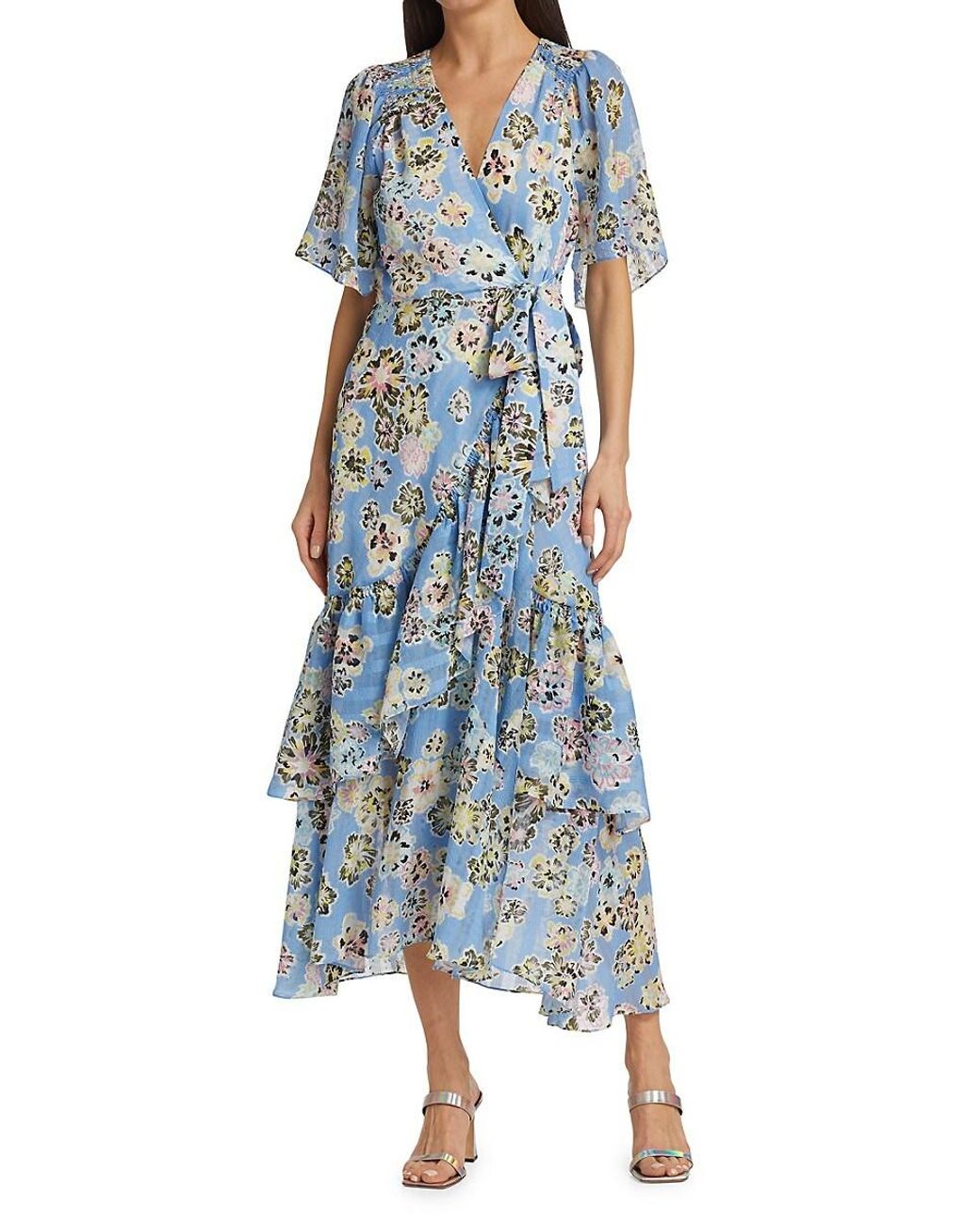 Tanya Taylor Brittany Floral Wrap Dress in Chalk Floral (Blue) | Lyst