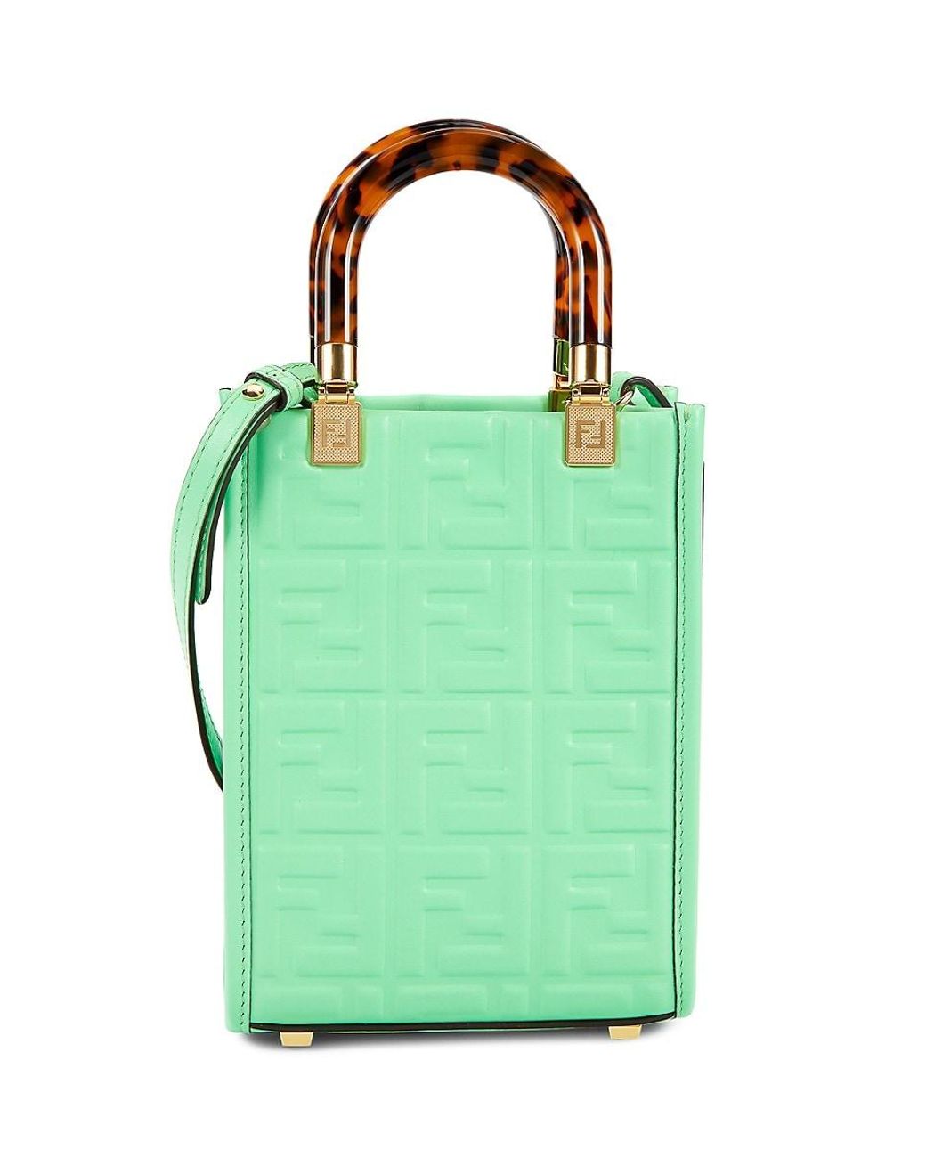 Fendi Logo Embossed Leather Top Handle Bag in Green | Lyst Canada