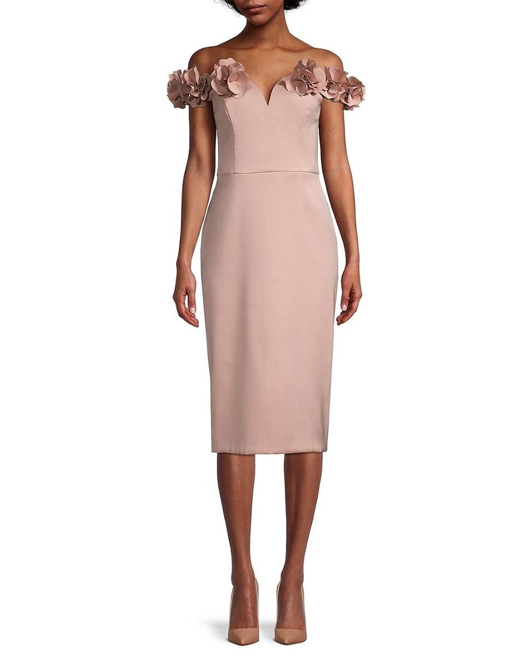 Aidan Mattox Floral Appliqu Off The Shoulder Sheath Dress in Pink