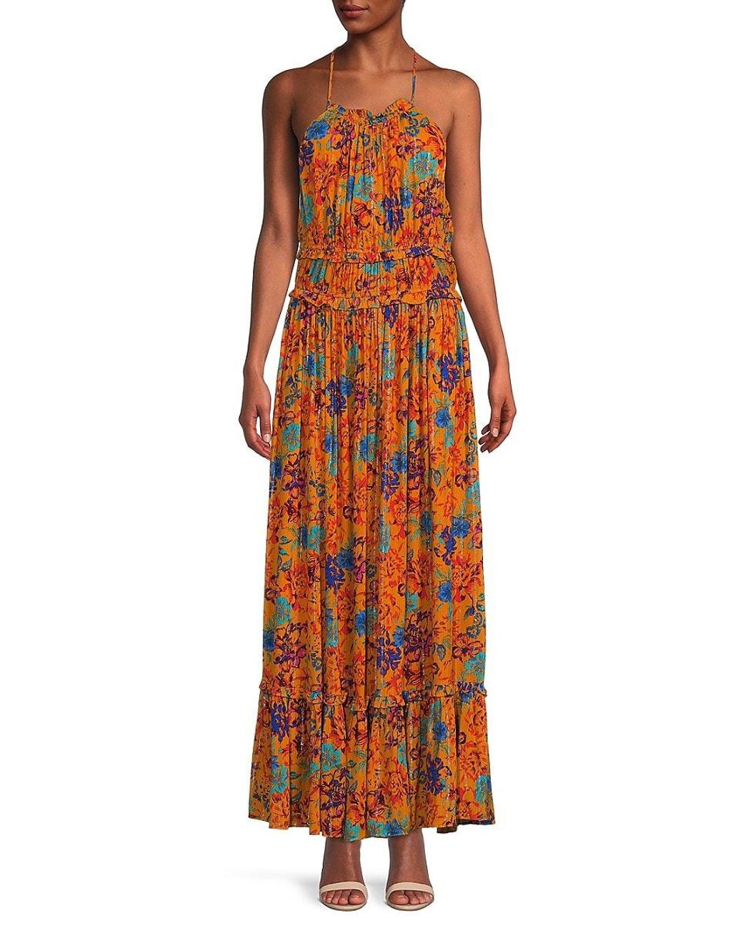 BCBGMAXAZRIA Bcbgmaxazria Floral Print Maxi Dress in Orange | Lyst