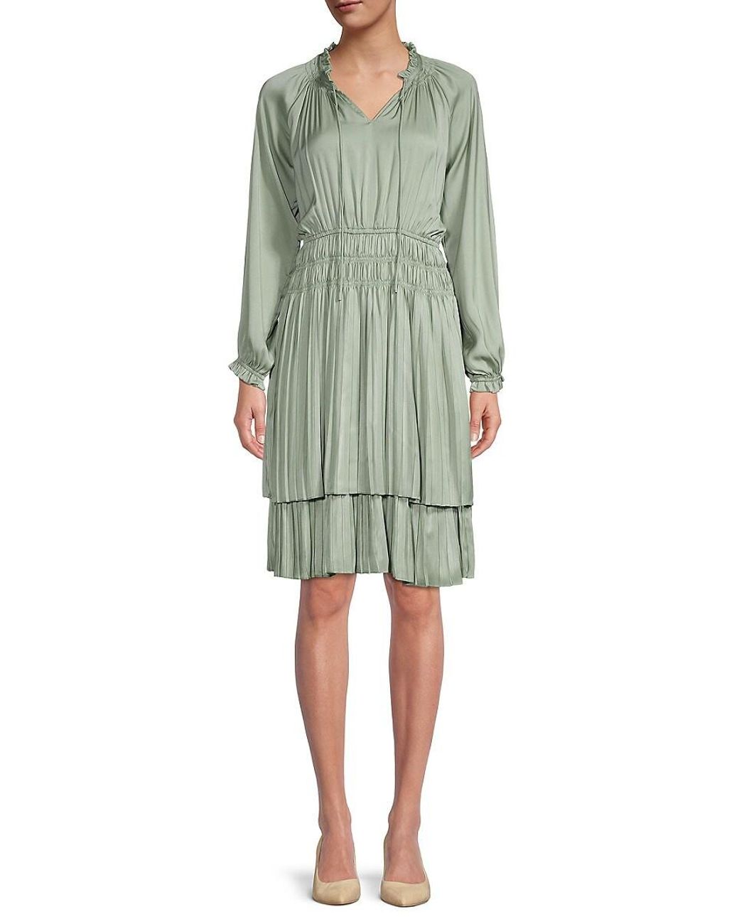 T Tahari Pleated Tiered Dress in Green Lyst