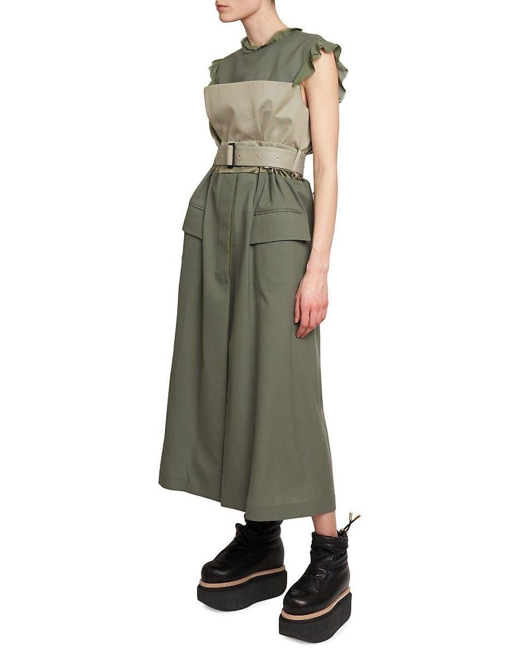 Sacai Suiting Mix Maxi Dress in Green | Lyst