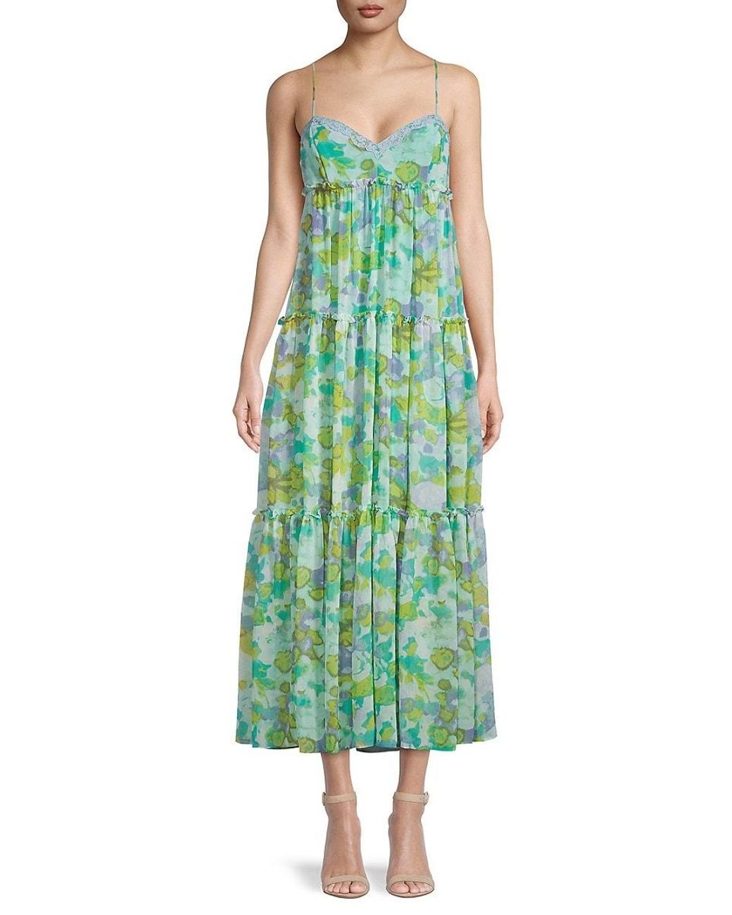 ALICE + OLIVIA Karolina tiered lace-trimmed floral-print crepe maxi dress