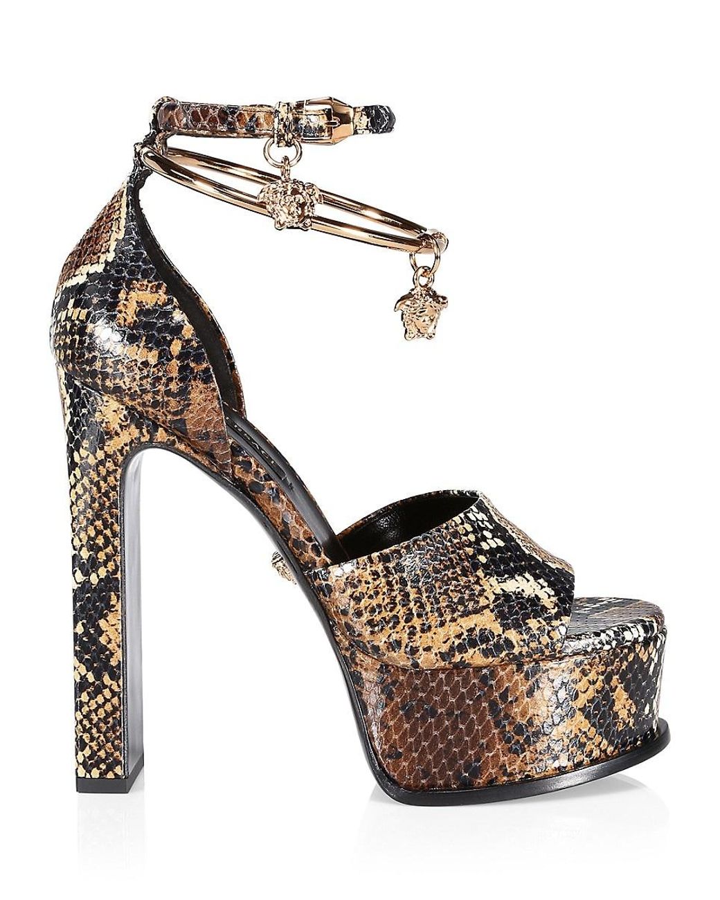 Versace Medusa Eternity Pythonprint Leather Platform Sandals in Brown