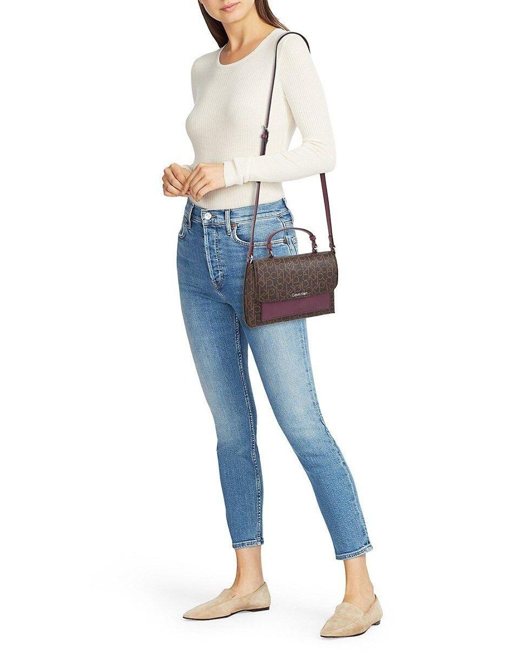 Calvin Klein Odette Monogram Satchel in Brown | Lyst