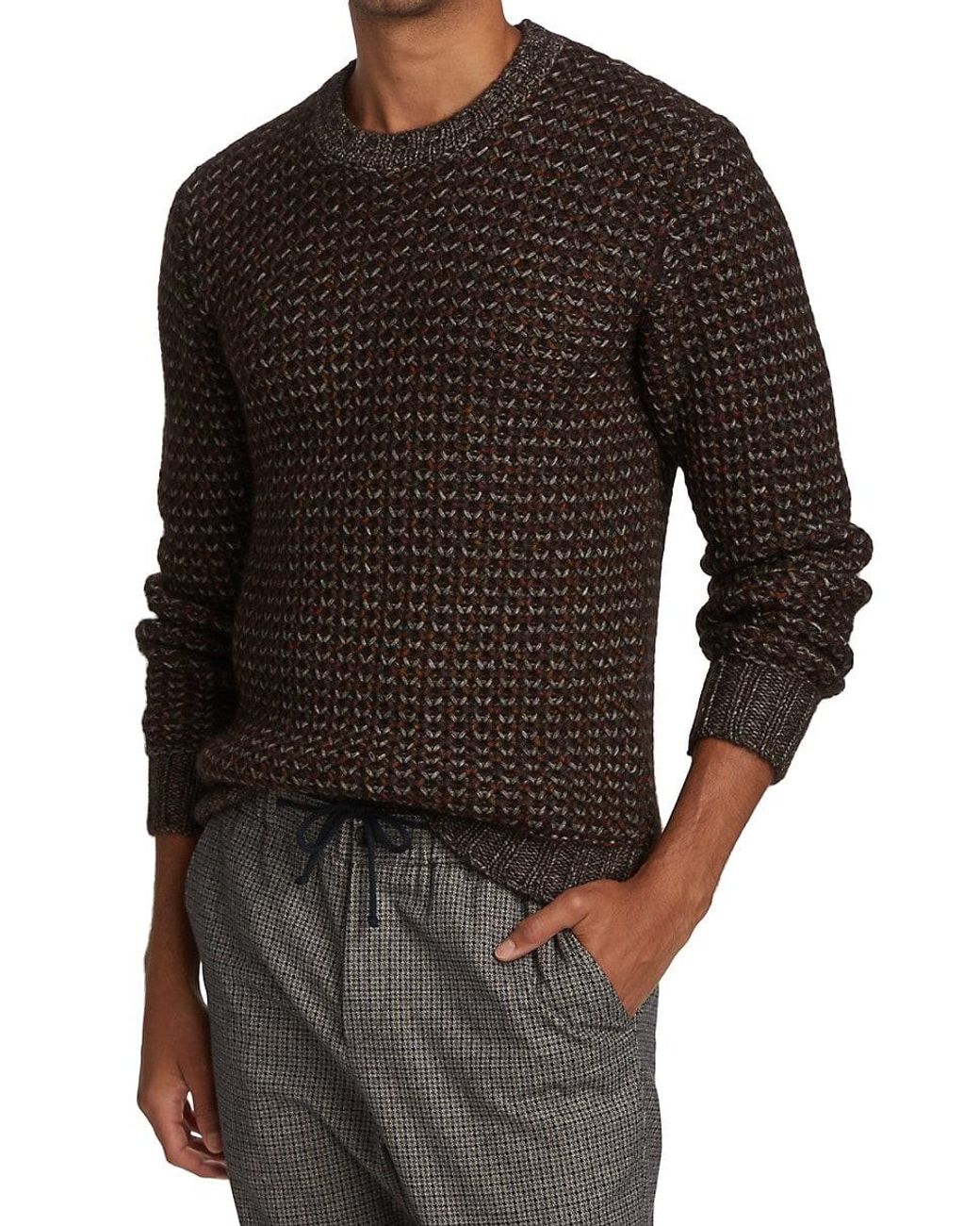 Saks Fifth Avenue Slim fit Marled Chunky Knit Sweater in Brown for