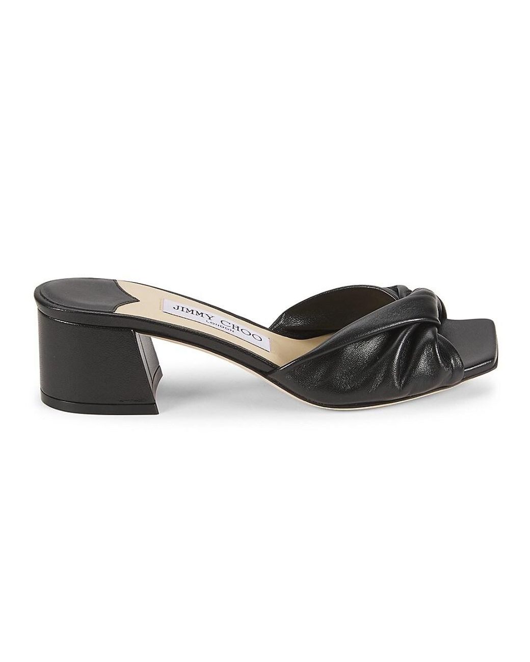 半額セール JIMMY CHOO LYN45 NAPA LOW HEELS SANDAL Jimmy Choo Lyn Heel 45Mm Ruched Leather Block-Heel Slide
