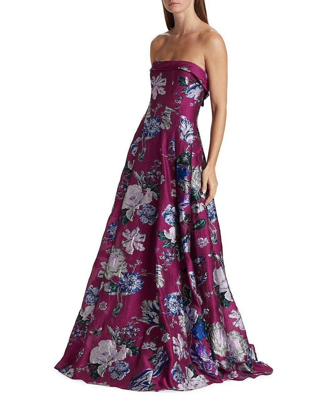 Marchesa notte Floral Jacquard Strapless Gown in Purple | Lyst