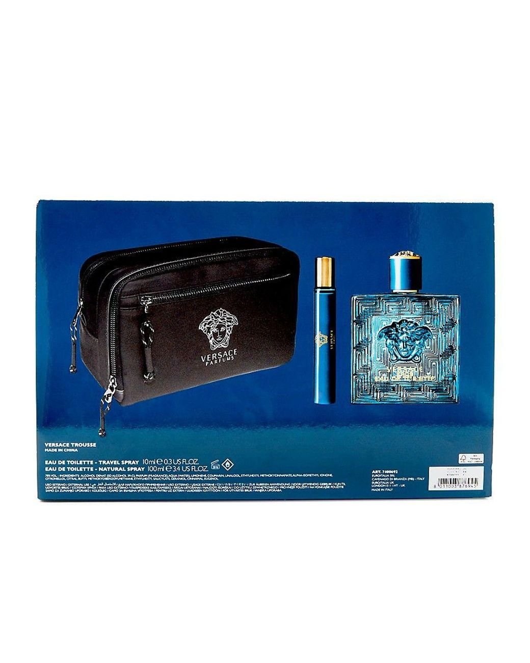 Versace 3 piece Eros Eau De Toilette Cosmetic Bag Set in Black