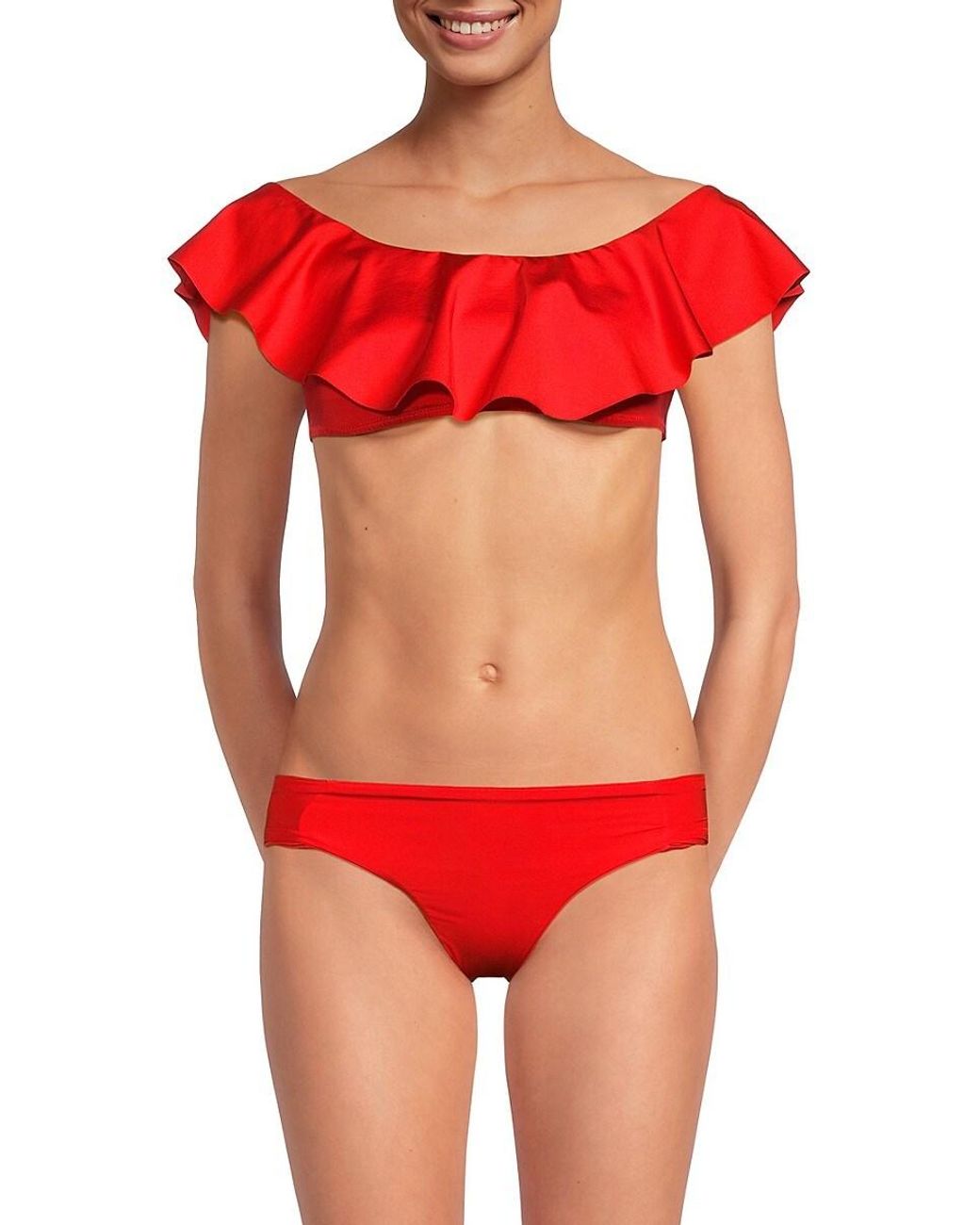 Off the shoulder ruffle bikini clearance top