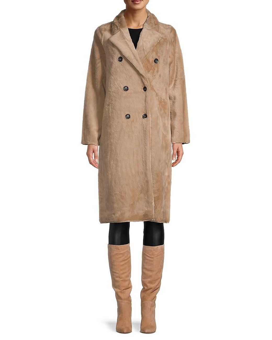 Magaschoni Double-breasted Faux Fur Coat in Natural | Lyst