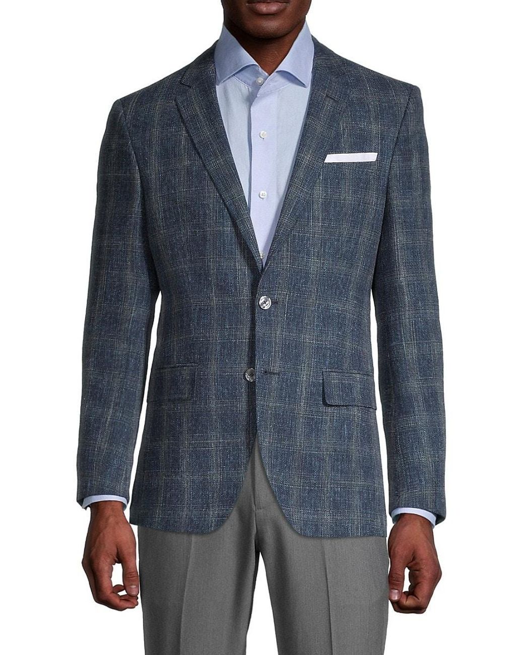 BOSS Hutsons Slim-fit Plaid Virgin Wool-blend Sportcoat in Blue for Men ...
