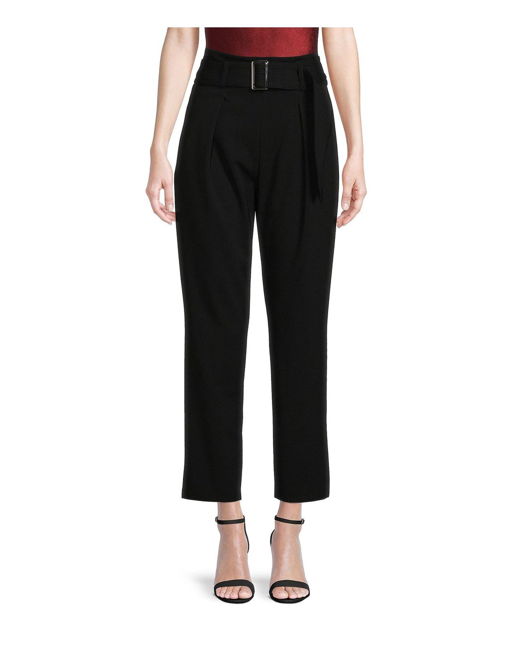 T Tahari Synthetic Belted Trousers in Black | Lyst
