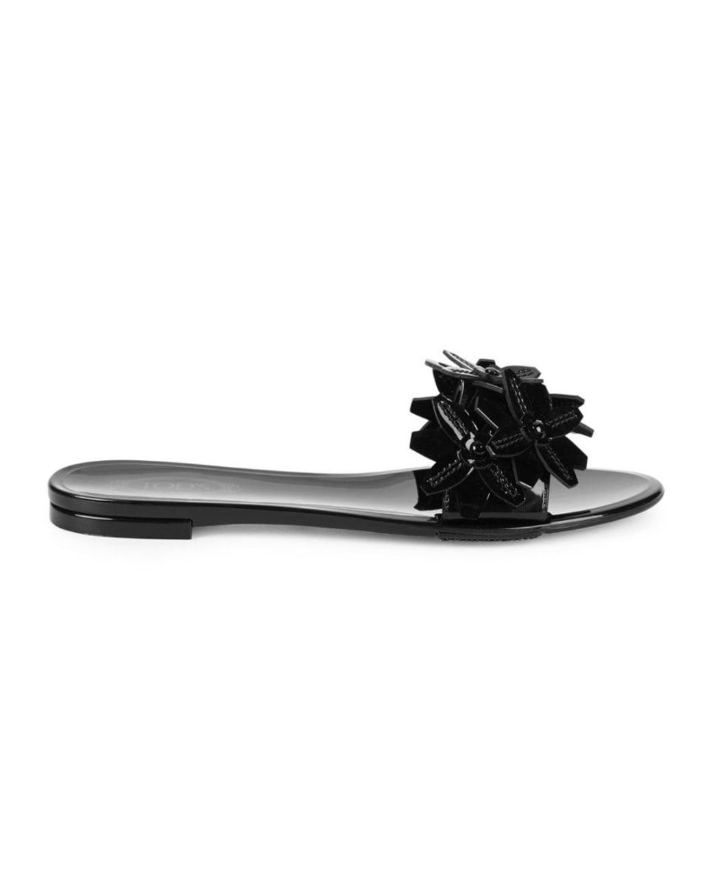Tod's Women's Floral Embellished Patent Slides - Black - Size 35 (5) Sandals  | Lyst