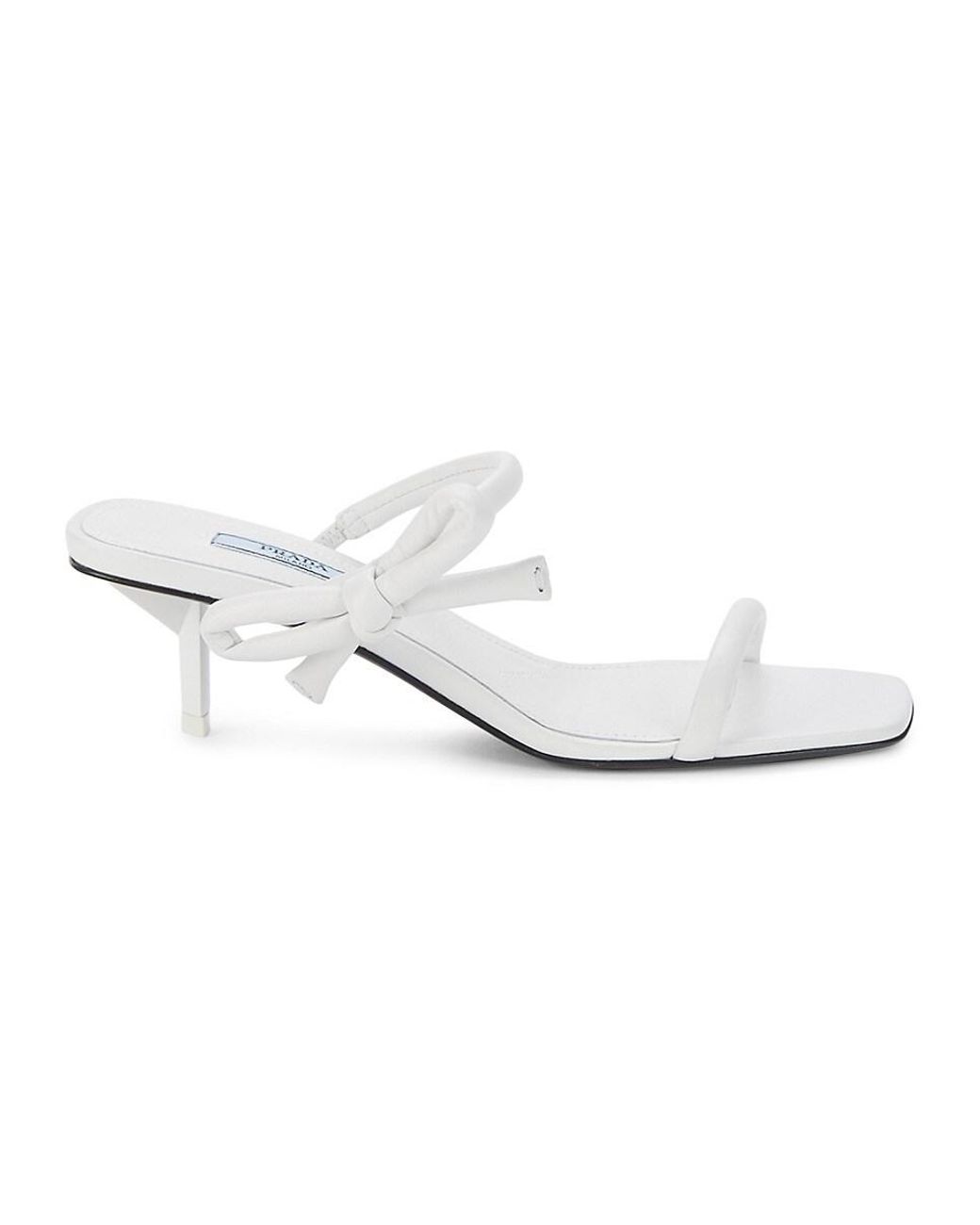 Prada Kitten-heel Bow Leather Slides in White | Lyst UK