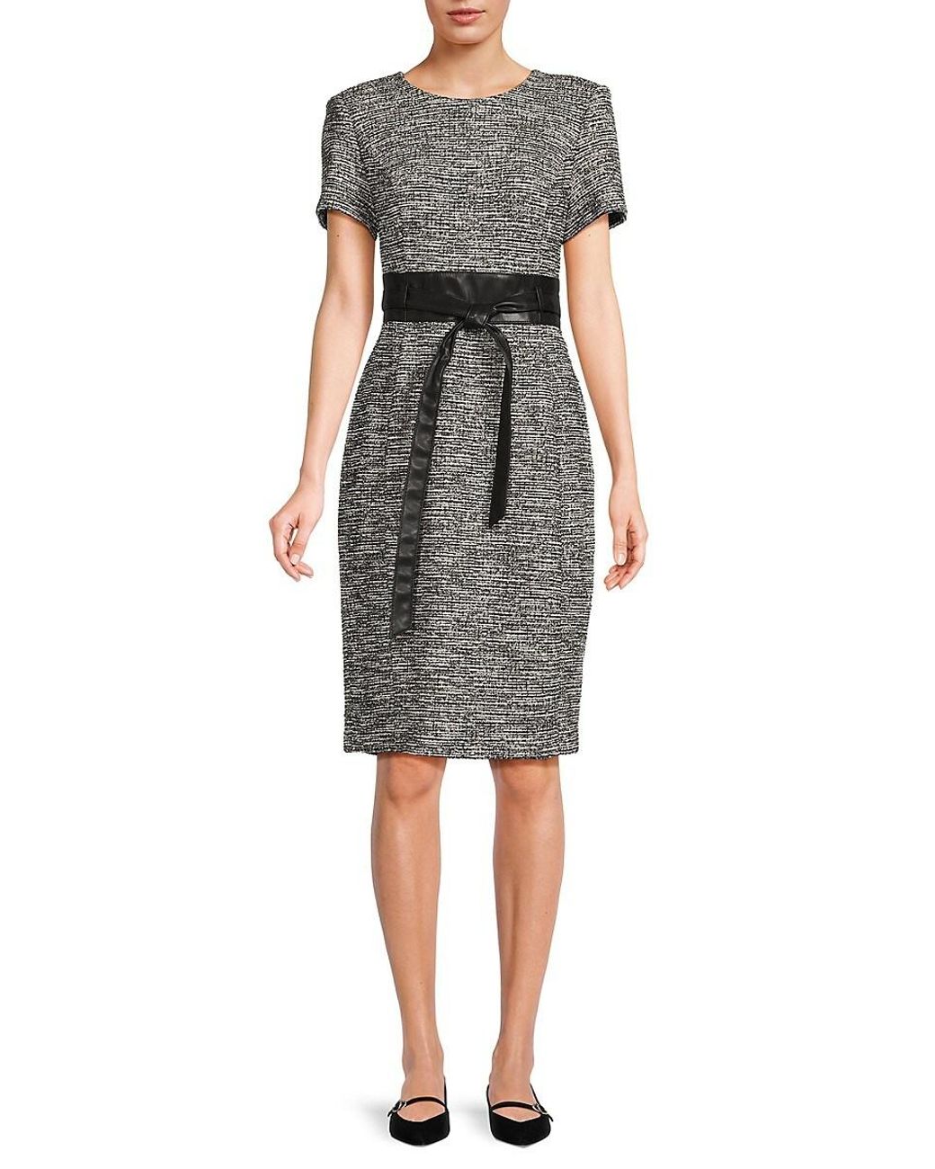 Calvin Klein Belted Sheath Dress in Grey | Lyst UK