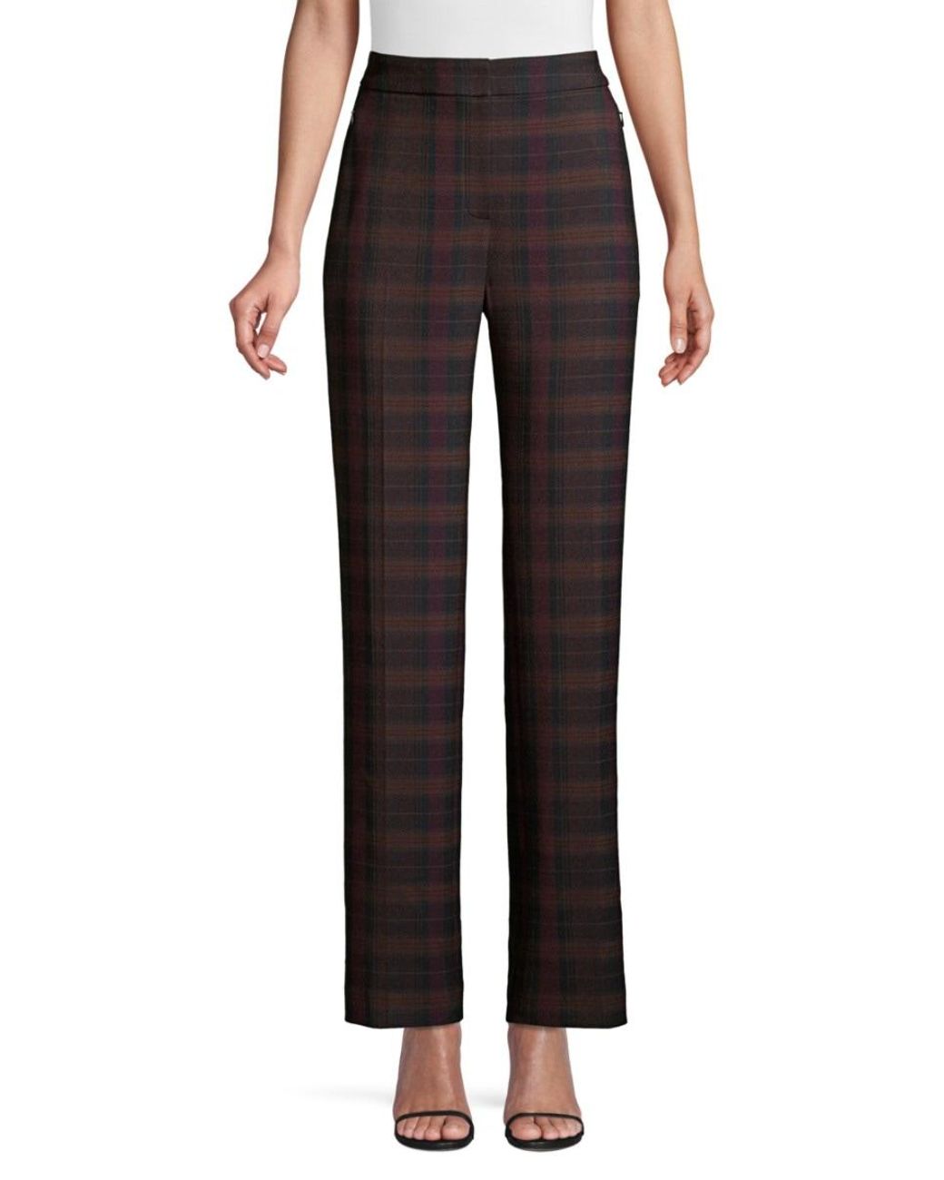 Elie Tahari Synthetic Women's Leena Straight Leg Plaid Pants Brown