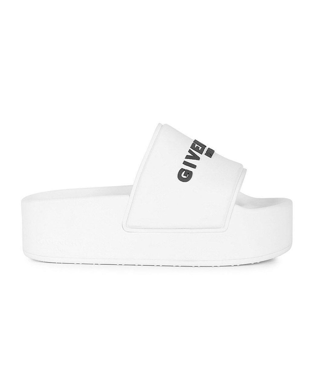 Givenchy Logo Platform Slides in White | Lyst