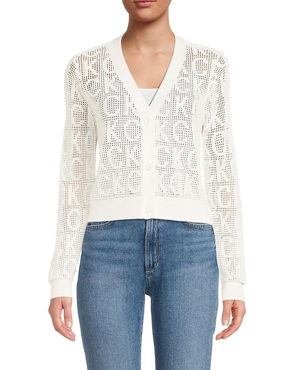 Calvin Klein Logo Open-knit Cardigan in White | Lyst