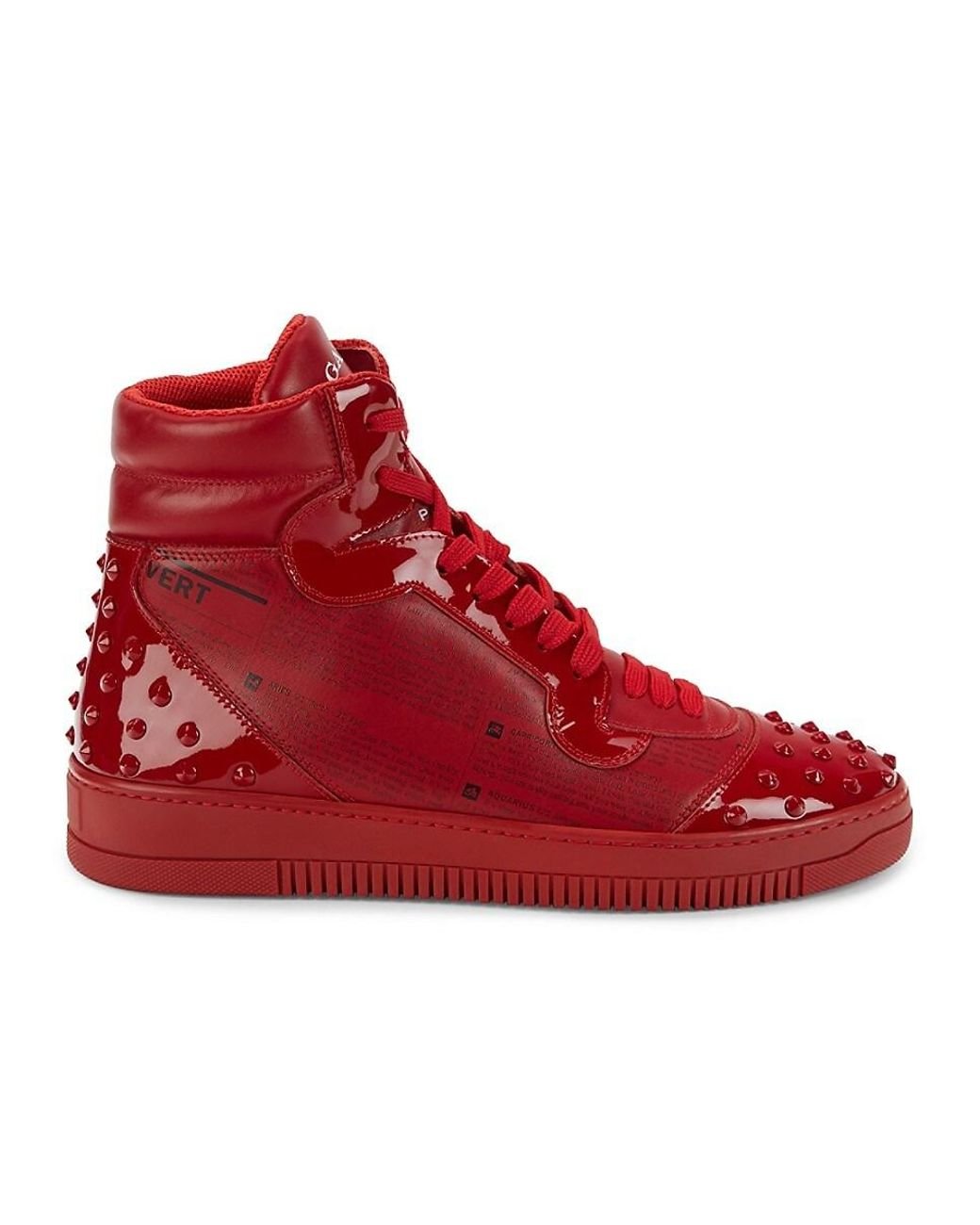 John Galliano Studded Leather High Top Sneakers in Red Lyst