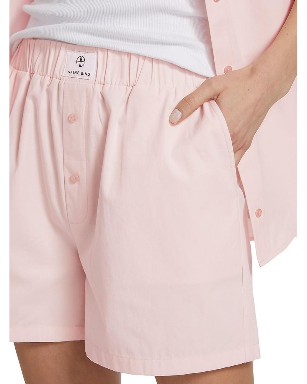 Anine Bing Liam Cotton Boxer Shorts in Pink Lyst Australia