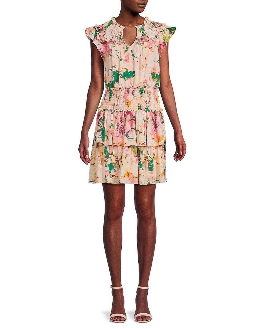 BCBGMAXAZRIA Floral Smocked Tiered Blouson Dress Lyst