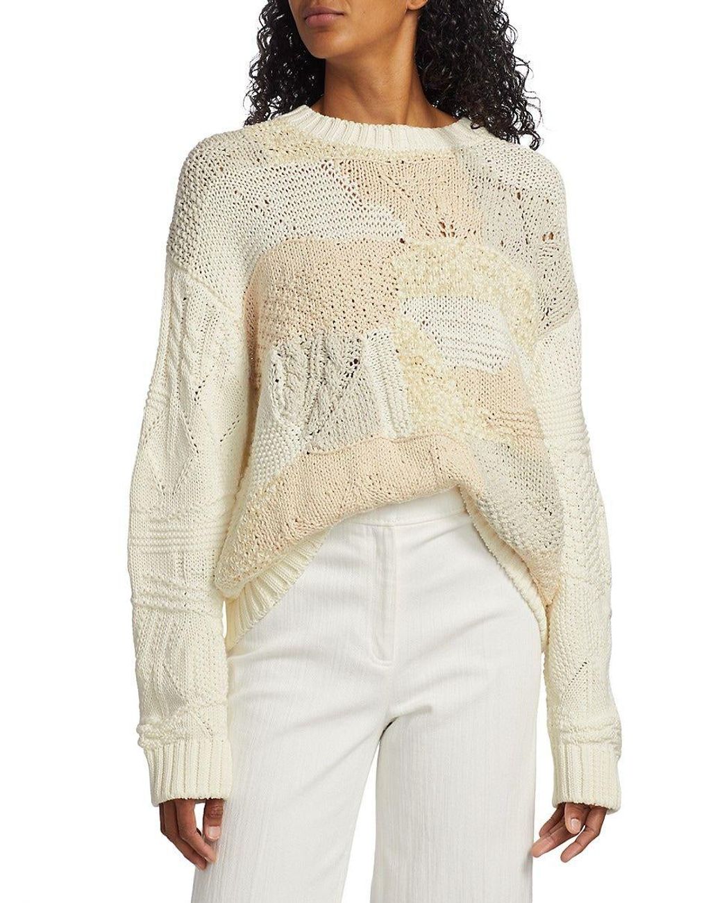 Loro Piana Girocollo Cotton & Silk Jacquard Knit Sweater in Natural | Lyst