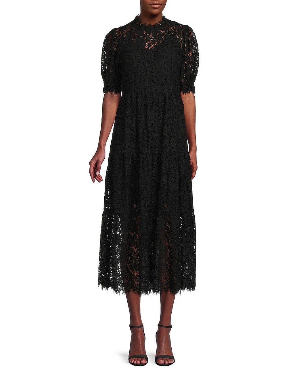 Socialite Lace Tiered Midi Dress in Black | Lyst