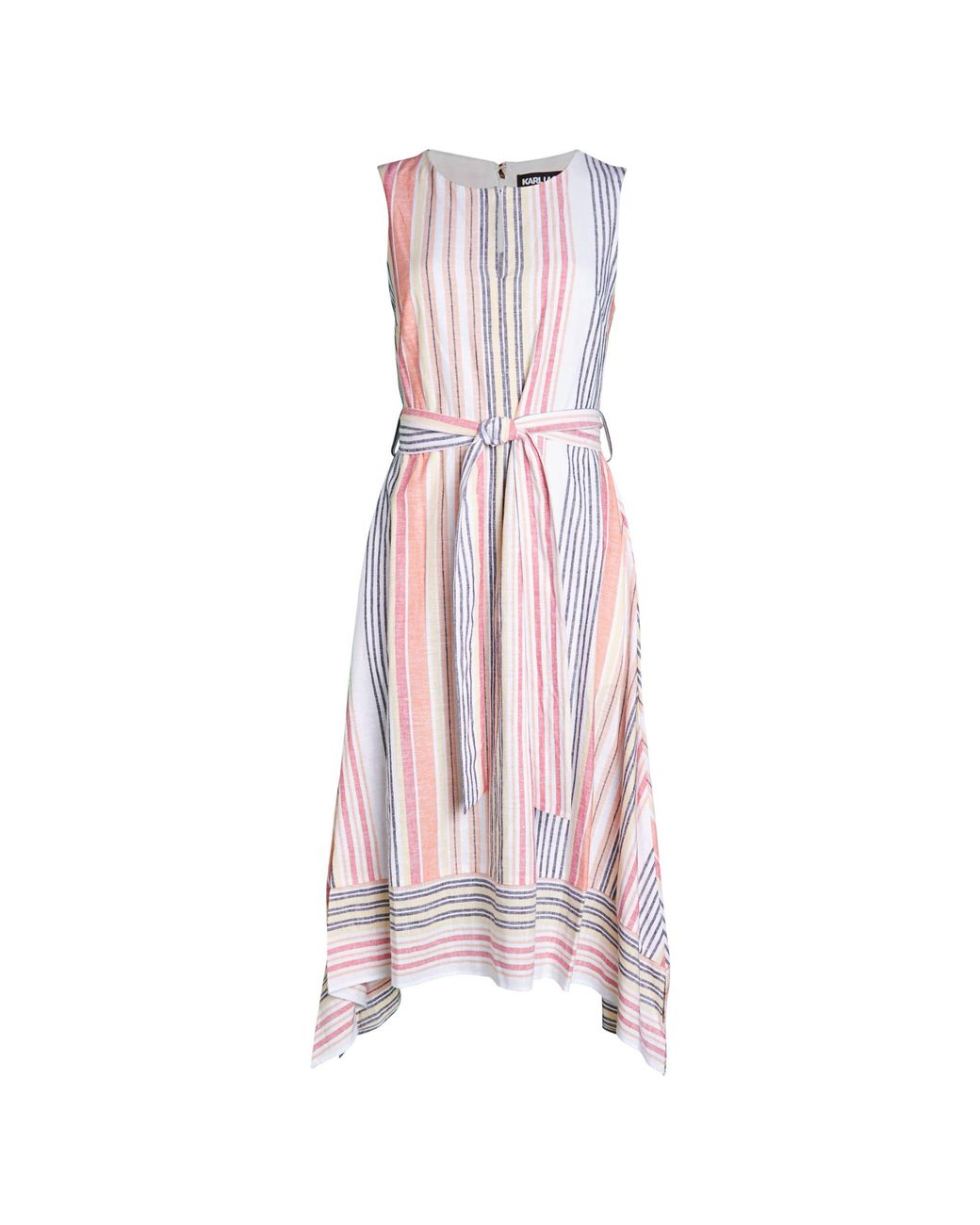 Karl Lagerfeld Striped Linen-blend Flare Dress - Lyst