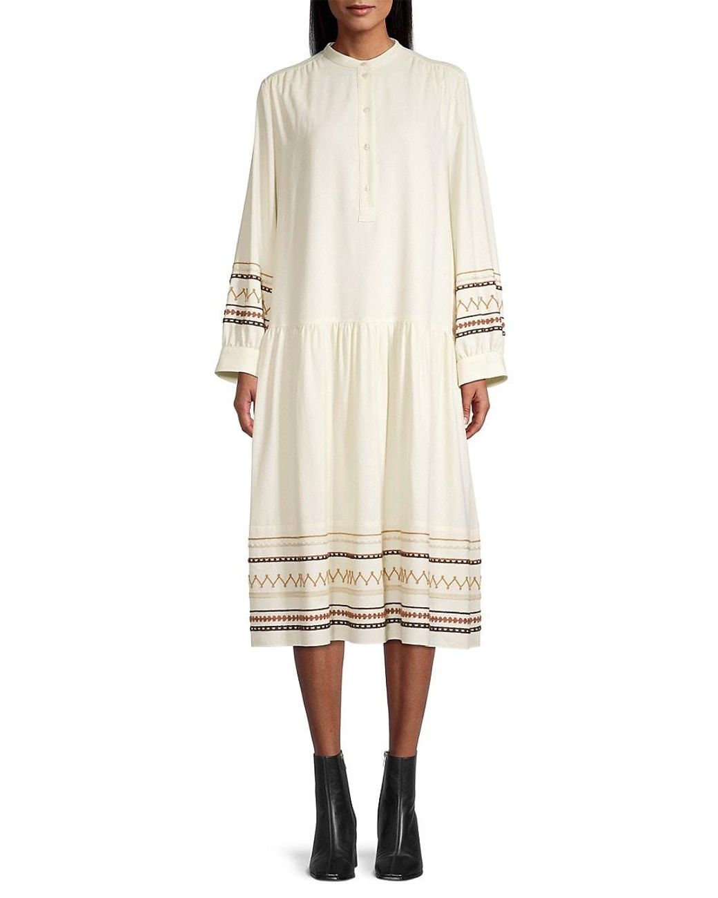 Weekend by Maxmara Nirvana Embroidered Peasant Dress in Natural Lyst