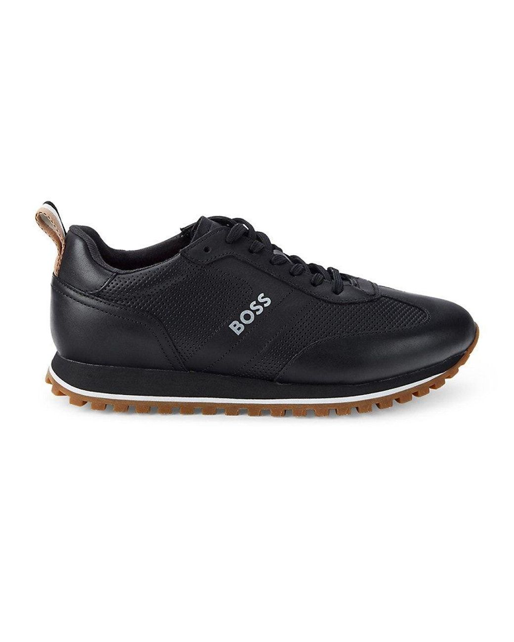 BOSS by HUGO BOSS Parkour Perforated Leather Sneakers in Black for Men ...
