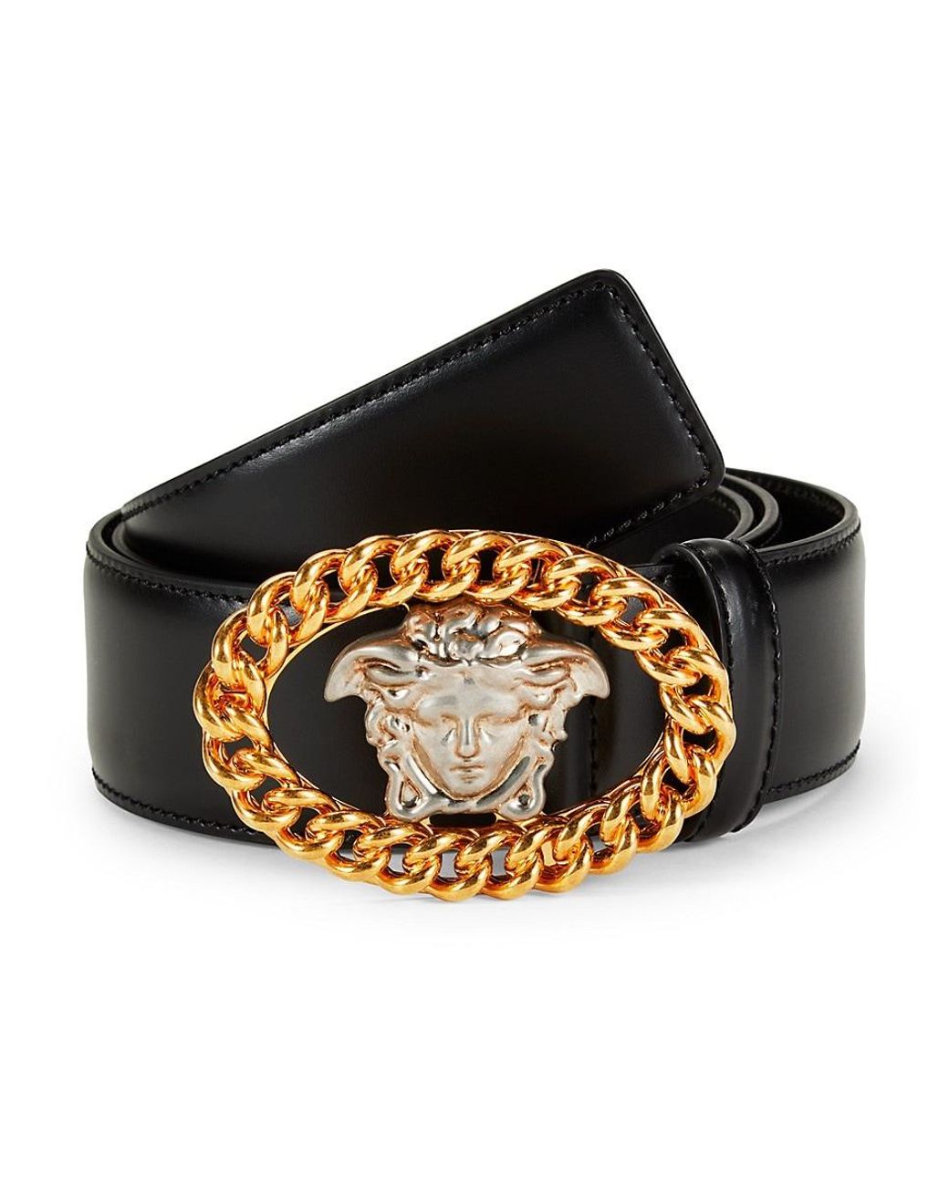 Versace Curblink Medusa Buckle Leather Belt in Black for Men Lyst UK
