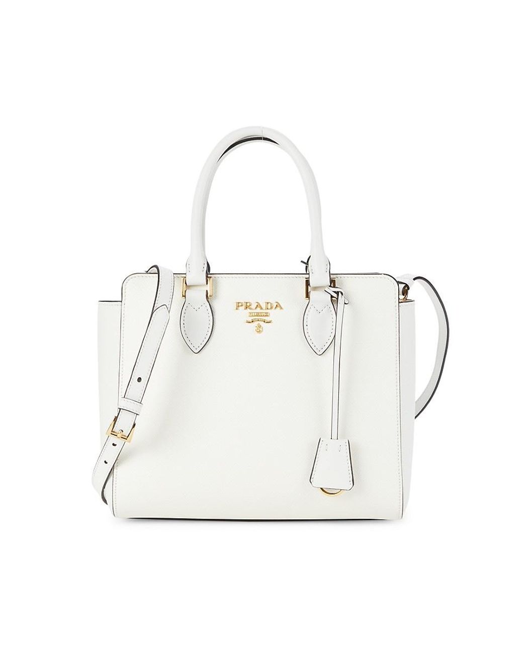 Prada Two-way Saffiano Leather Satchel in White | Lyst